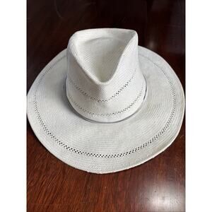 Gigi Pip Womens Wide Brim Straw Sun Hat XS White Coastal Beach Hipster